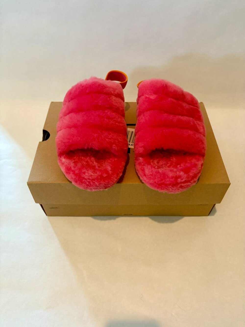 UGG Bright Pink Fuzzy Slingback Slippers Youth Size 5 with Box